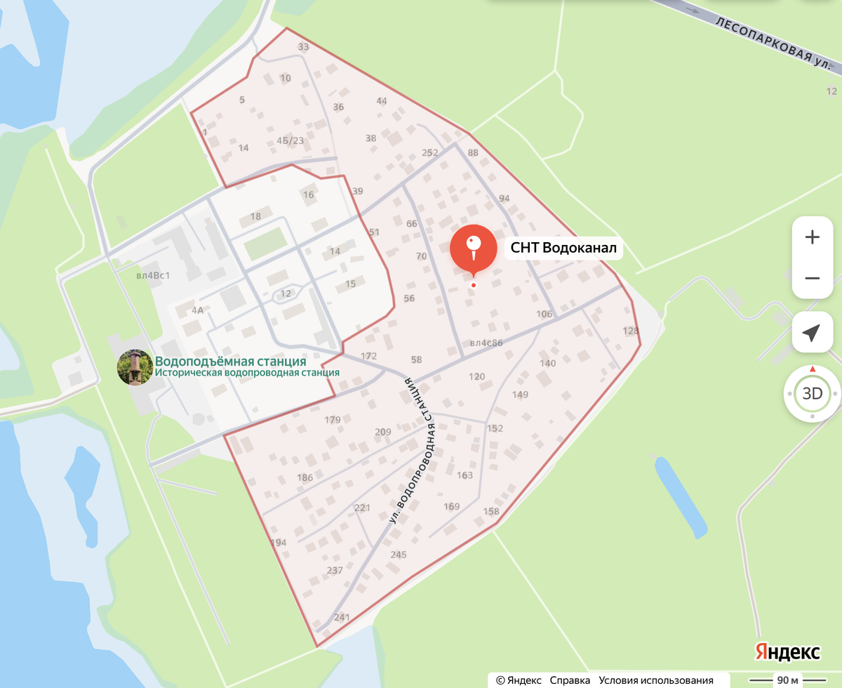 А вот микрорайон СНТ Водоканал имеет всего одну улицу. На этой улице больше 200 домов!