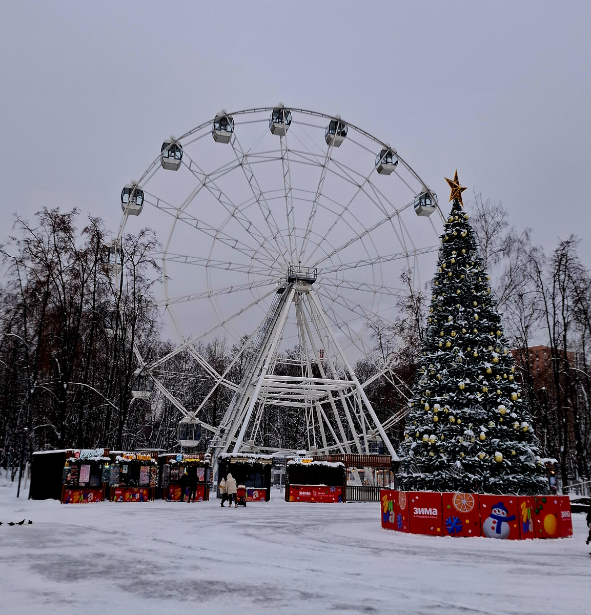 Наш подмосковный парк. Народу мало, но мы с утра были. Может ещё все спали. 