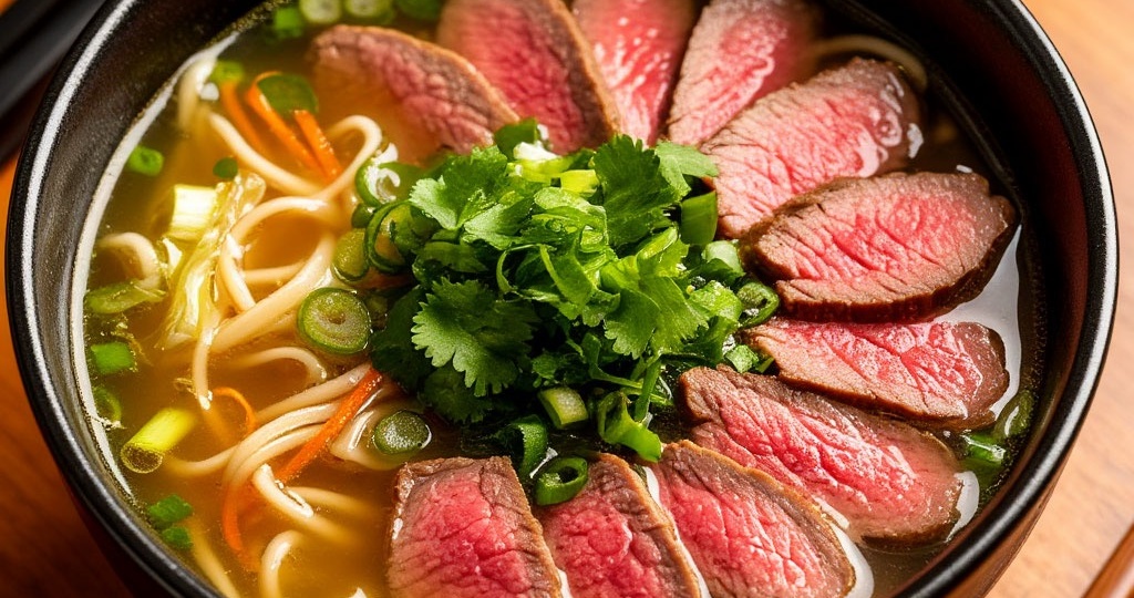 🍲 Азиатский суп с тонкими ломтиками говядины — эффектно и нежно