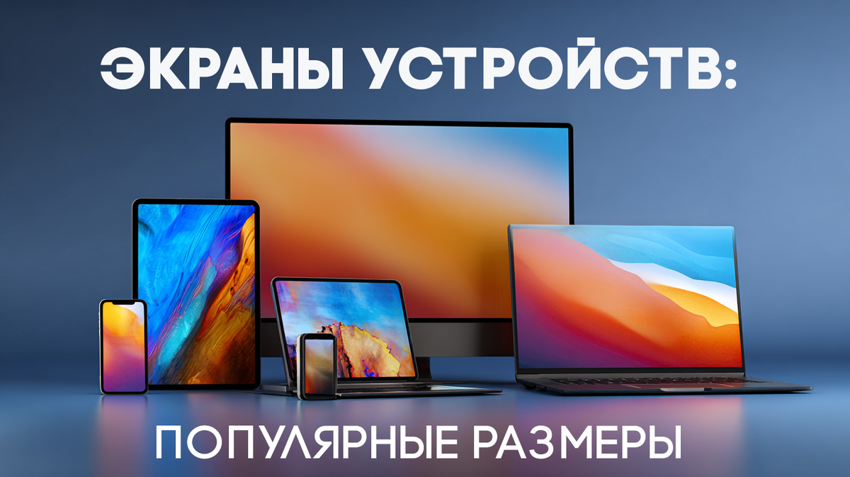 Экраны устройств: Популярные размеры. Изображение создано в Миджорни автором. Все права на изображение принадлежат автору.