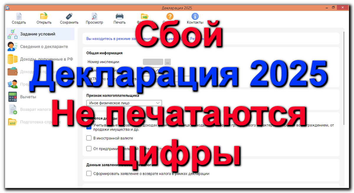 Сбой в программе декларация 2 2025 (для заполнения 3-НДФЛ в 2026 году) не печатаются цифры