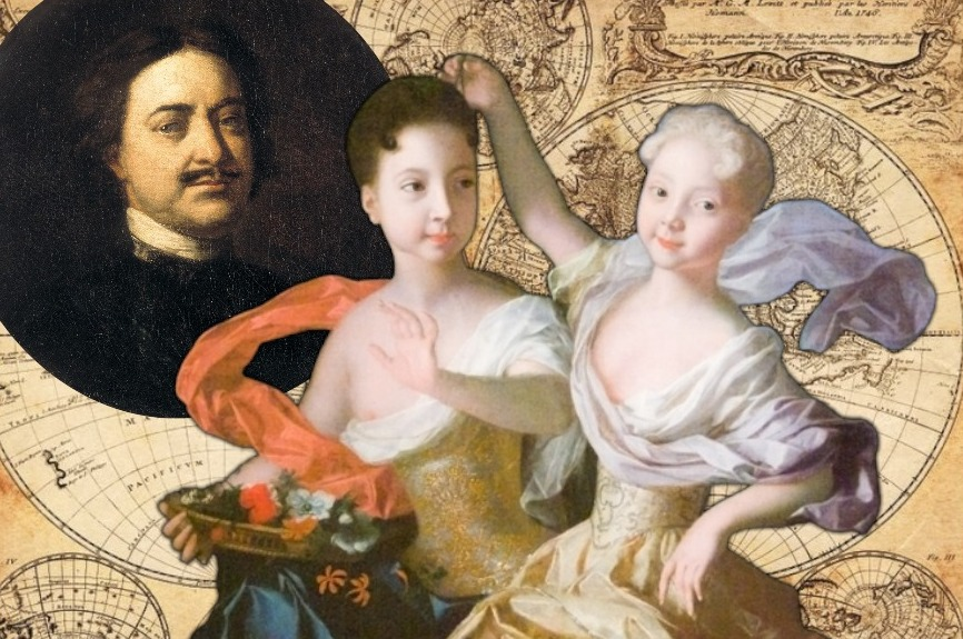 Цесаревны — дочери Петра I Аня и Лиза. Анна стала в будущем бабушкой Павла I, Елизавета - наша сегодняшняя героиня -  российской императрицей.