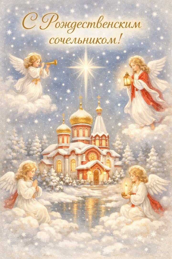     Открытка Рождественский сочельник // Изображение создано с помощью ИИ