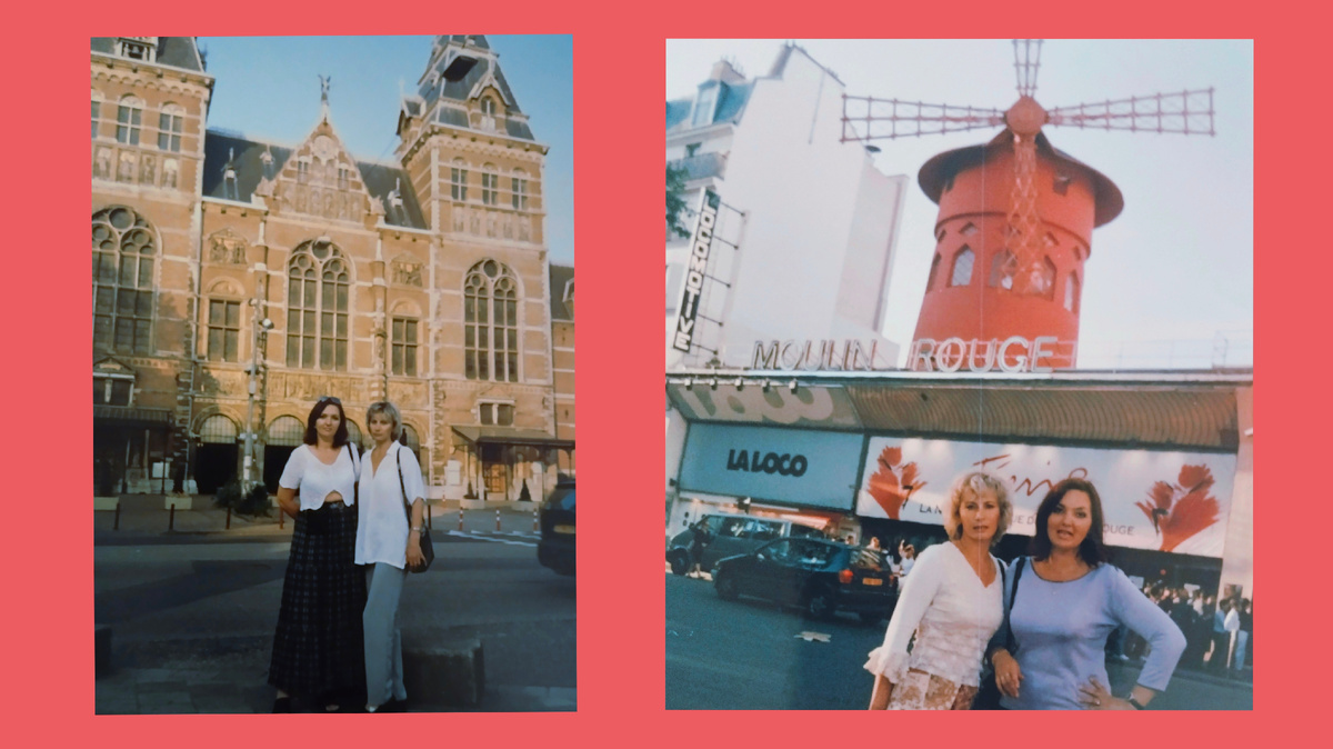 Фотоколлаж автора. Я с Любой: слева - на улице Амстердама, справа - возле Мулен Руж в Париже