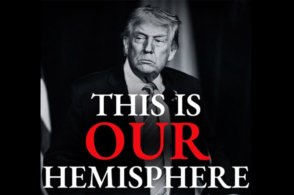 Госдепартамент США опубликовал в соцсетях коллаж с Дональдом Трампом. Подпись гласит: «Это НАШЕ полушарие».
