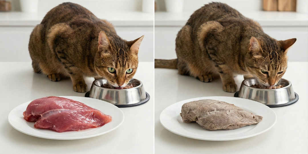 Сырое мясо для кота: почему заморозка безопаснее варки