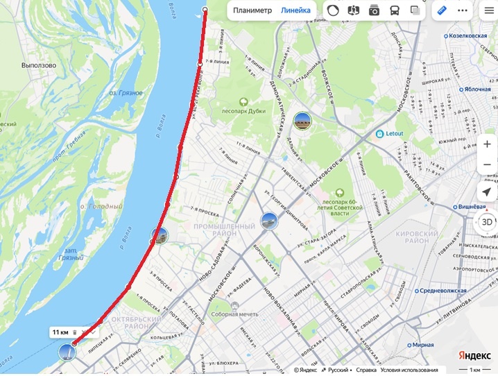 Расстояние от Студёного оврага до Силикатного оврага