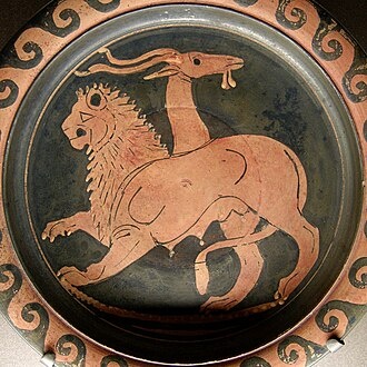 Химера. Апулийская краснофигурная тарелка, около 350–340 гг. до н.э.