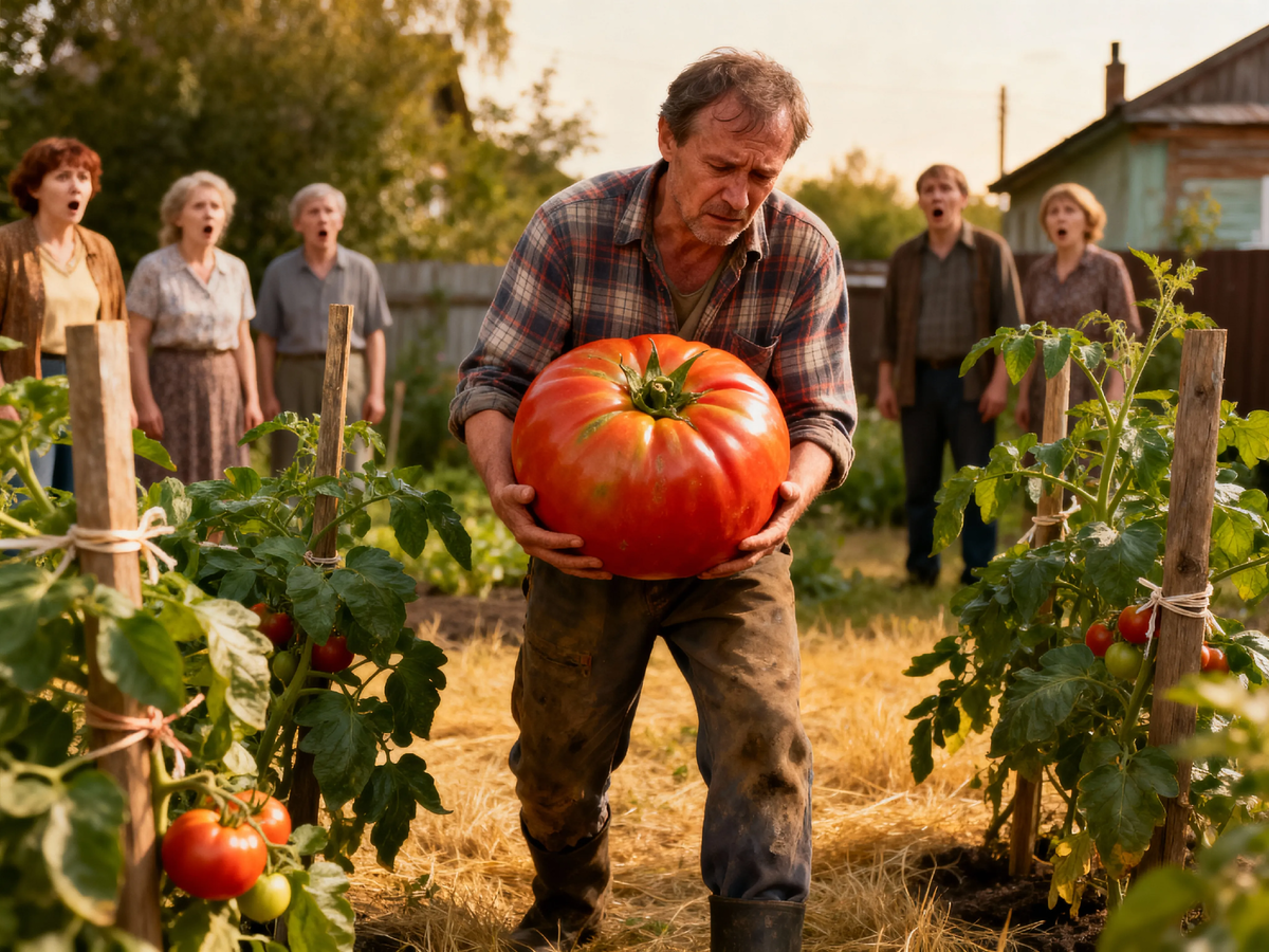 Триумф и его цена. 🏆 Михаил Семёныч демонстрирует свой рекордный томат, ещё не зная, что через минуту сядет на землю со словами «ой, спину…». История, которая заставила задуматься всё наше СНТ. 🤔