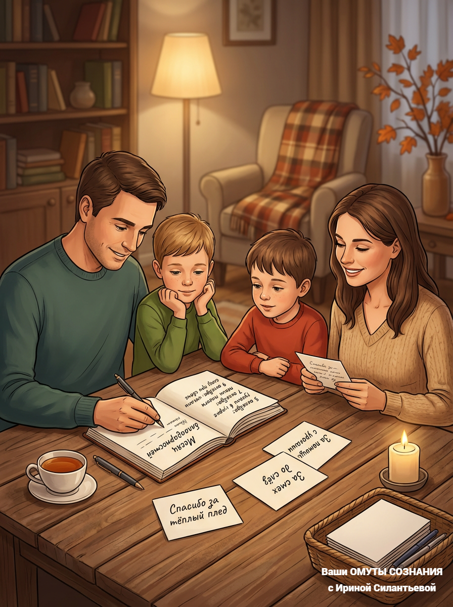 Почему ритуалы работают? Потому что они дают нам ощущение контроля и связи. Записывая благодарности, мы не просто фиксируем день — мы создаём опору для психики.