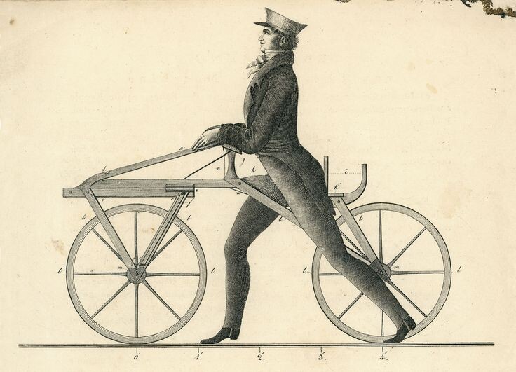 Схематичный чертёж «машины для ходьбы» Карла Дреза.