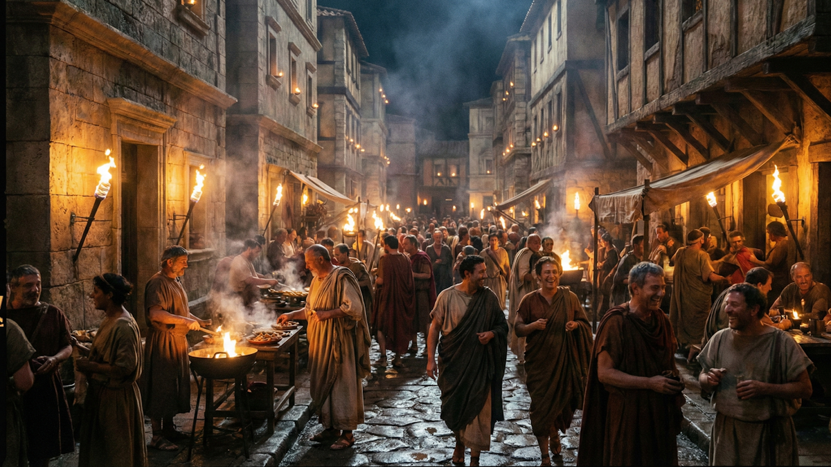 Улица ночного Рима в представлении ИИ