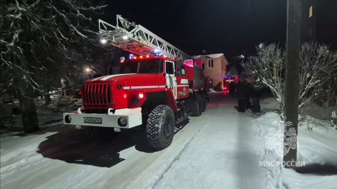 Появилось видео с места пожара в Волосовском районе, где спасли трех детей