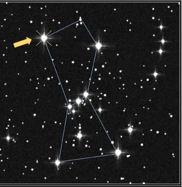 Расположение Бетельгейзе в созвездии Ориона