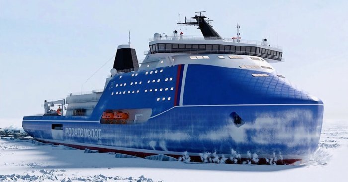 Визуализация атомохода проекта 10510 (ЛК-120Я, шифр «Лидер»). Источник: rosatomflot.ru