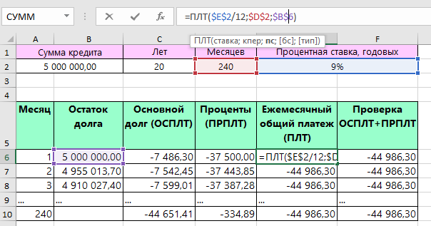 Рис.1 - Функция ПЛТ в Excel: