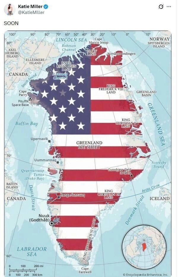 Жена замглавы администрации Белого Дома видит Гренландию так. Фото: Katie Miller / X