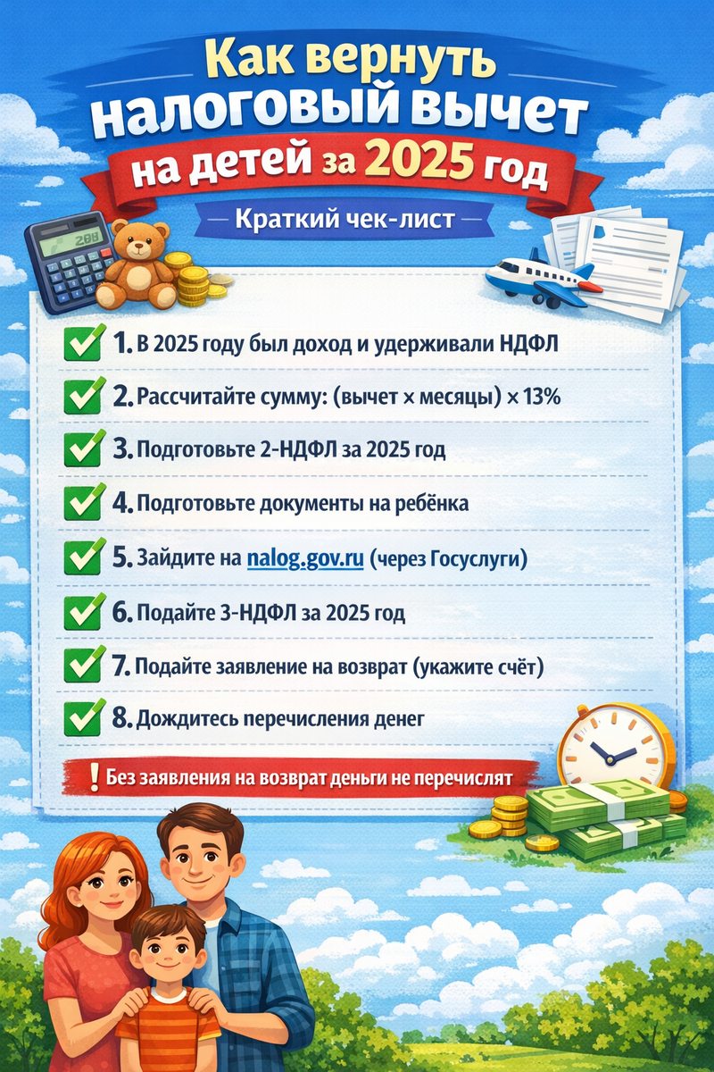 Сохраните чек-лист, чтобы вернуть налог за 2025 год без ошибок.