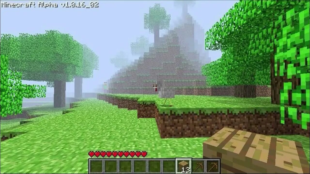 Приглядись. Видишь белоглазого Стива? Кстати, зачем игроку две кирки? Наверное, запас.