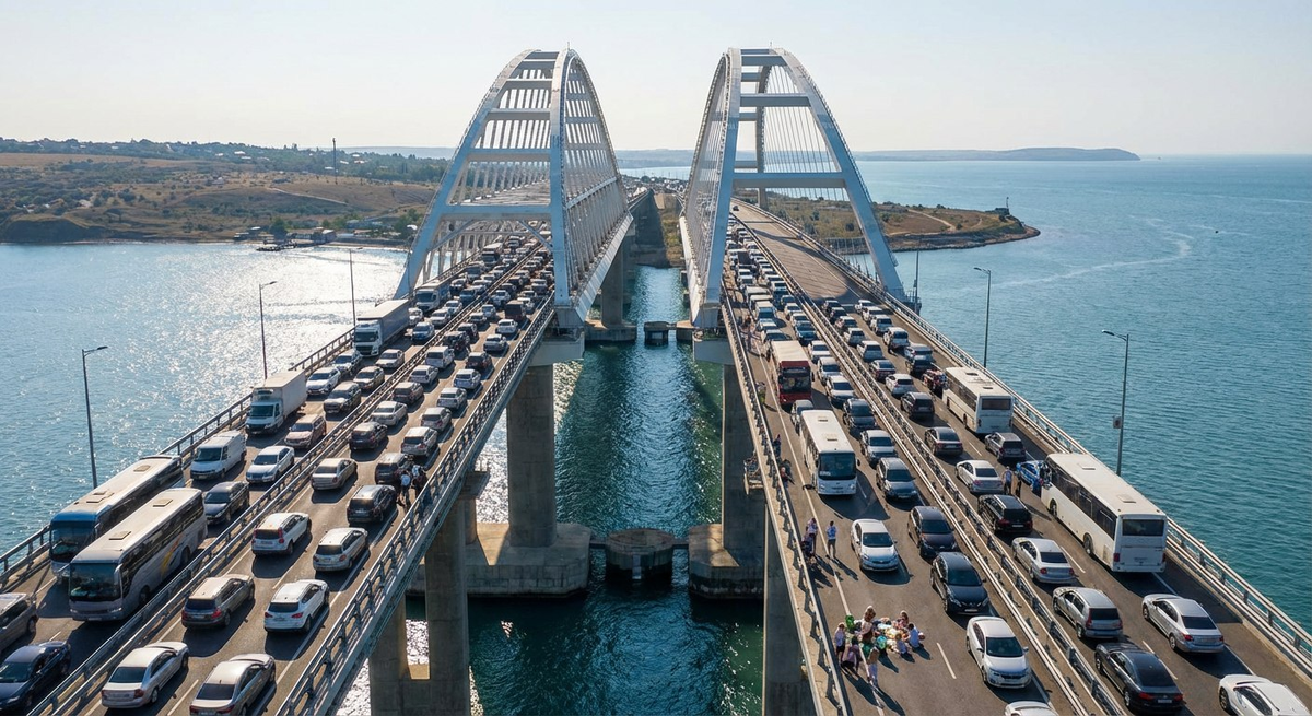 В первый день нового года тысячи автомобилистов, направляющихся в Крым, оказались в длинных пробках на подходах к Крымскому мосту.