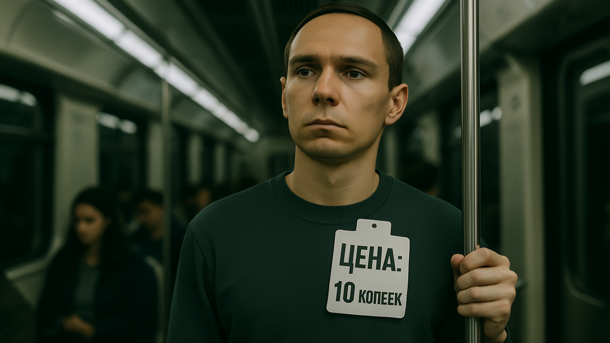 Человек с ценником в метро: визуальная метафора
