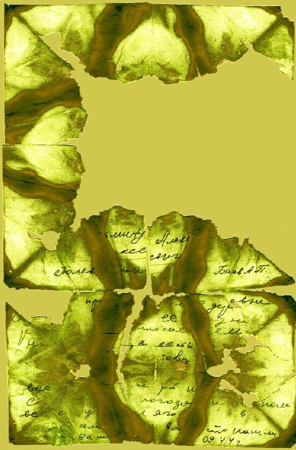     Что удалось спасти: «…ьмину Алек… …ксеевичу. Полевая почта… Баев А.П. 1944 года 3 сентября, воскресение!...». Это письмо было адресовано ему. И была главная зацепка — фамилия отправителя.