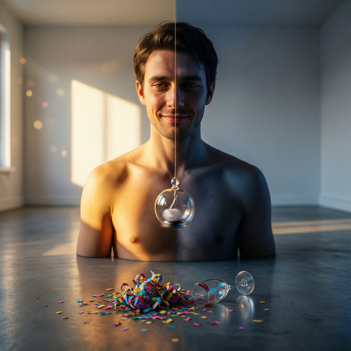 Вчера - смех, свет, конфетти. Сегодня - пустота, опрокинутый бокал, тяжесть в груди.  
Это не депрессия. Это эффект маятника.  
И ты не один такой.