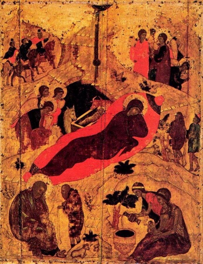    Старинная икона, на которой запечатлён момент Рождения Иисуса Христа.