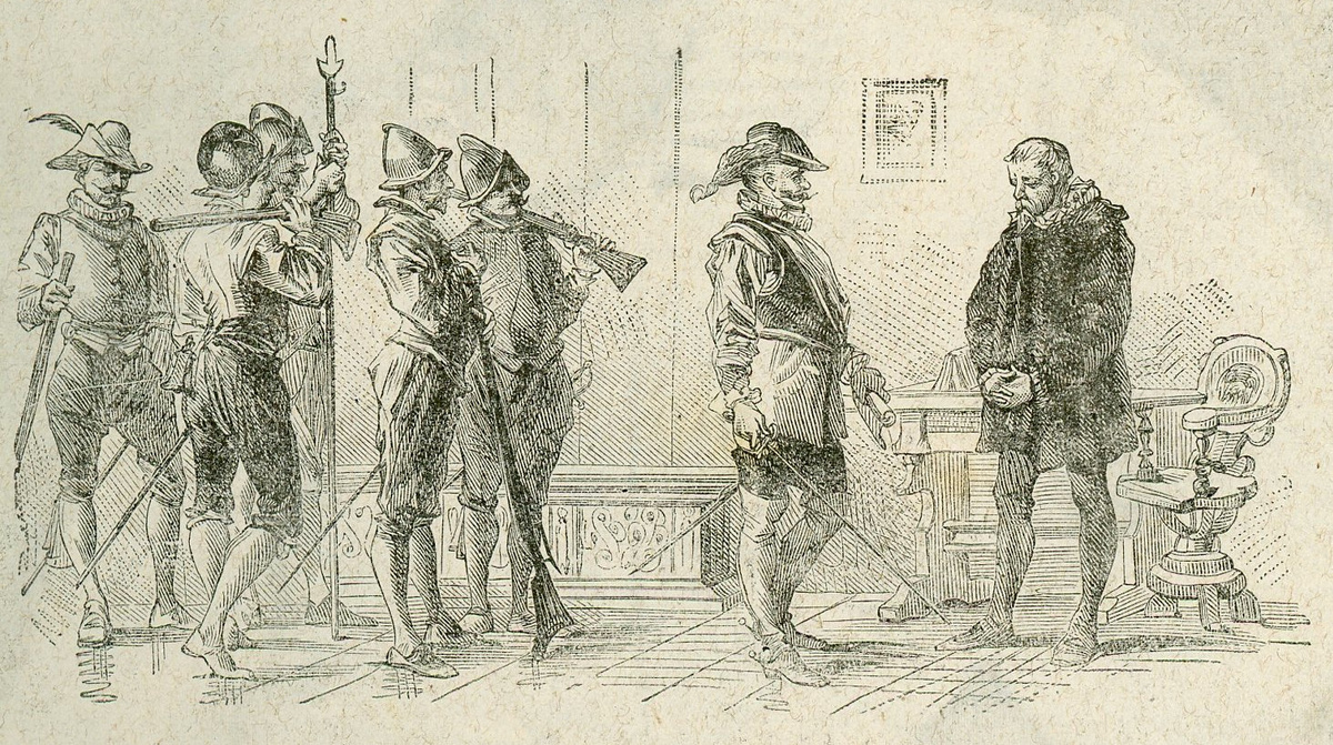 Арест Бруно в Венеции, иллюстрация из журнала «L’ Illustrazione Popolare», выпускаемого издательством «Fratelli Treves», Милан, 15 февраля 1885 года, стр. 99.