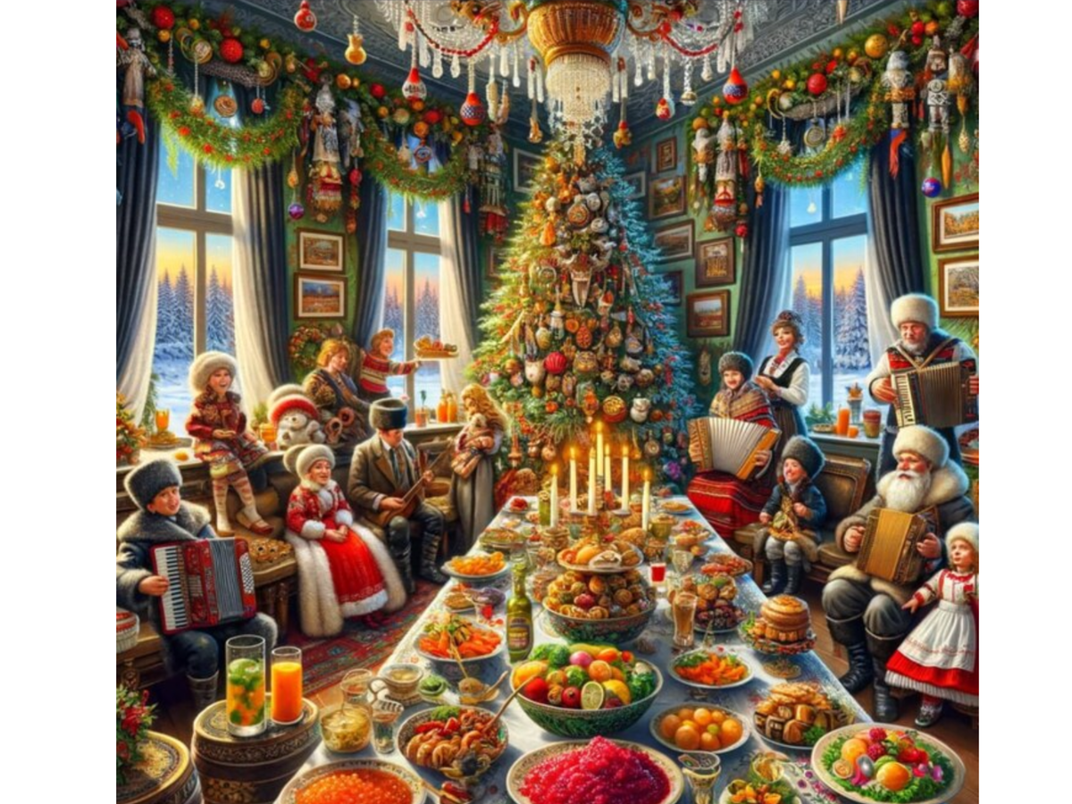 Фото с сайта: pikabu.ru                Новогоднее изобилие в представлении ИИ