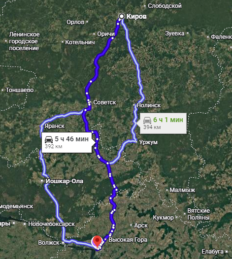 Расстояние от Кирова до Казани - около 400 км. Мы ездим, правда, через Яранск - это 420 км, но трасса сильно свободнее