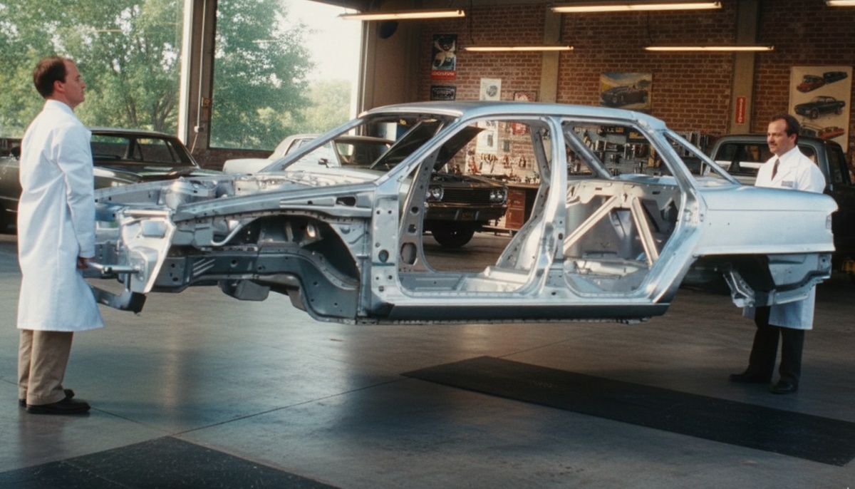 Фото голого алюминиевого кузова, который держат двое мужчин