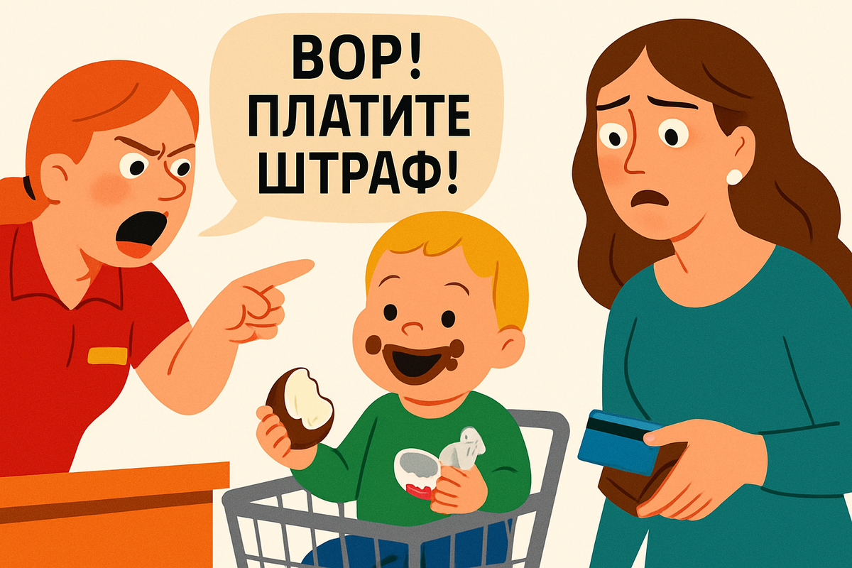 Сын съел "Киндер" до кассы. Охрана требует штраф и называет нас ворами