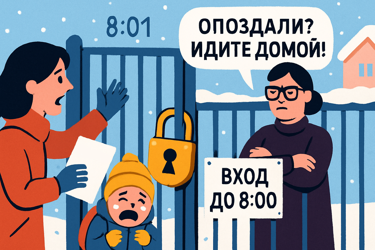 Ровно 8:00. Калитка в детском саду на замок. Кто не успел — тот замёрз