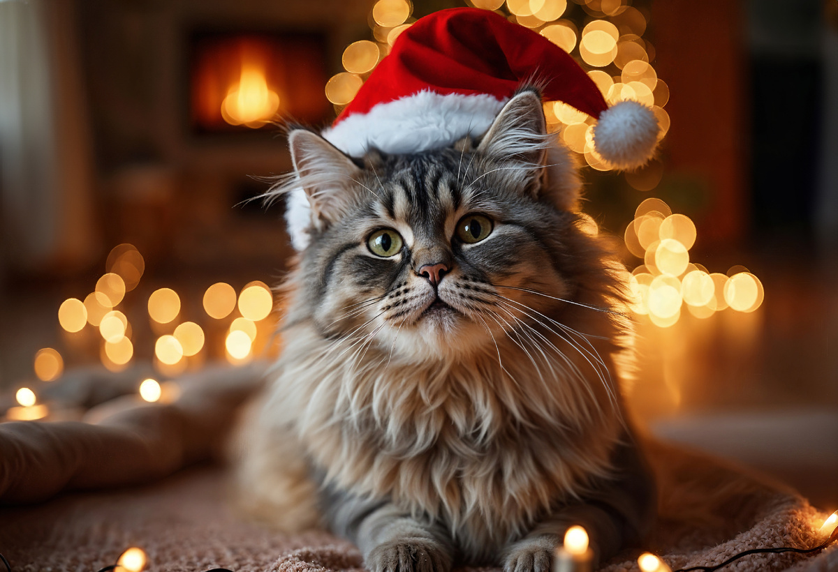 Кошка в новогоднем интерьере