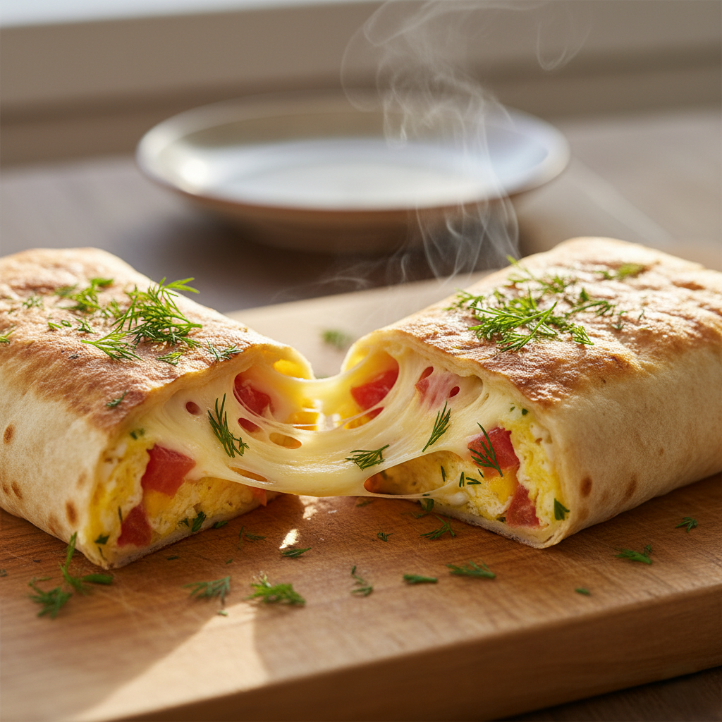 Быстрый Завтрак в Лаваше с Яйцами, Помидорами и Сыром