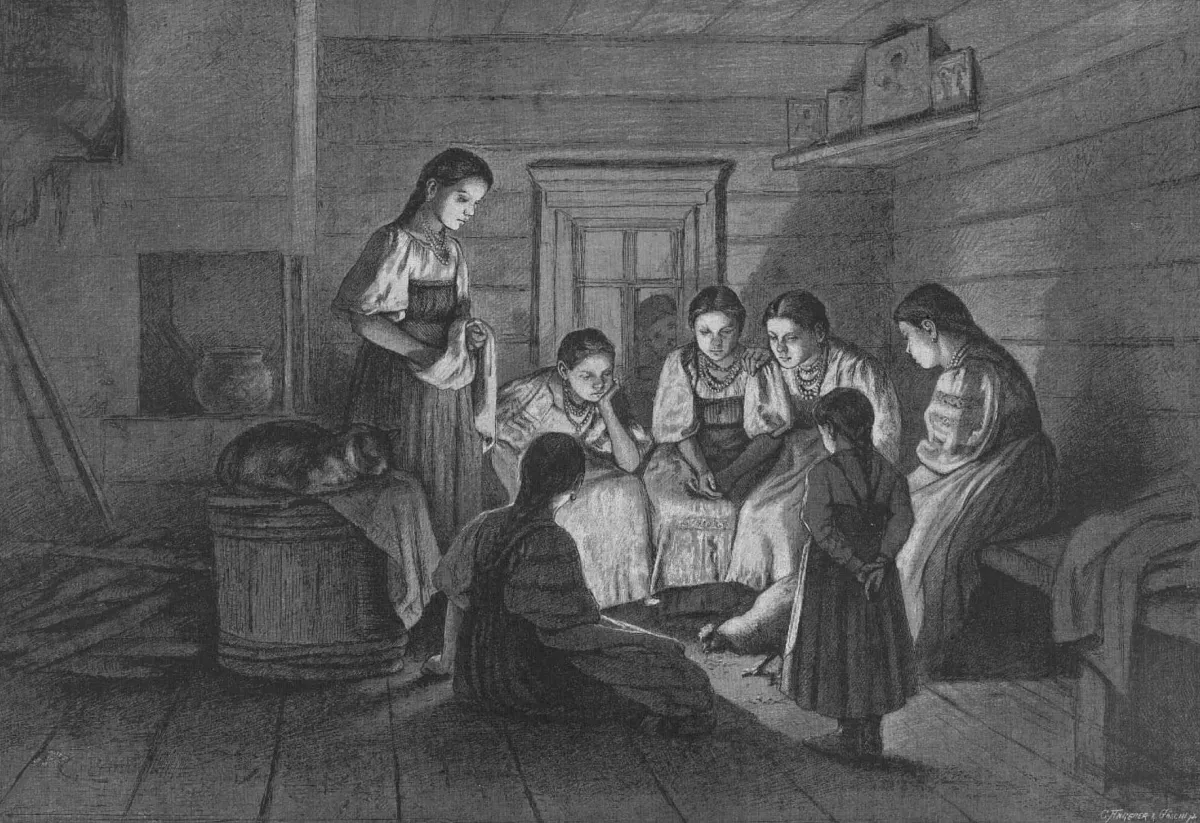 Одно время очень популярны были святочные гадания на курах