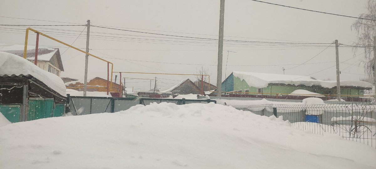 Вид из окна. Из-за сугробов уже даже двухметрового забора не видно 🥲