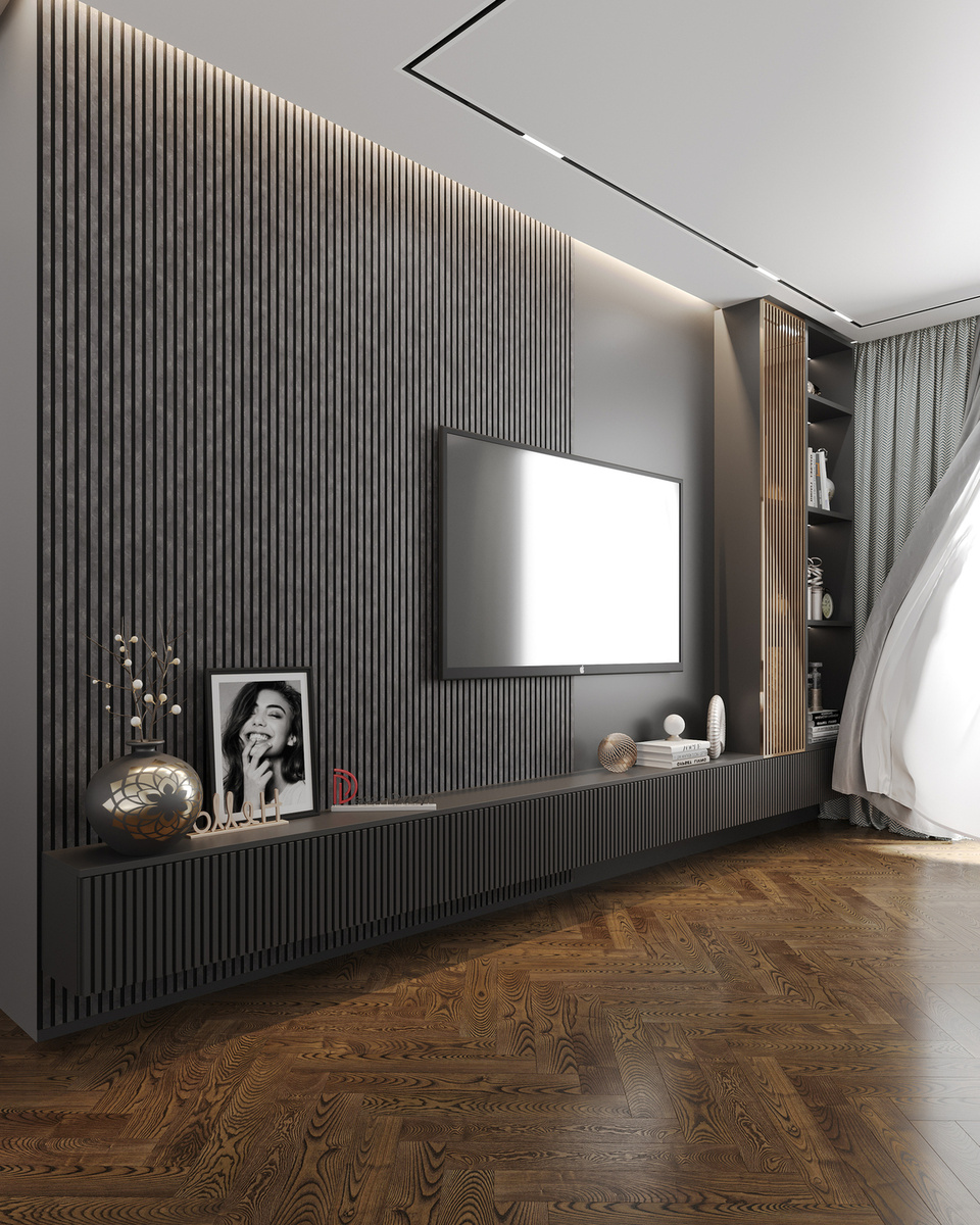 Пример использования реечных панелей в современном интерьере
