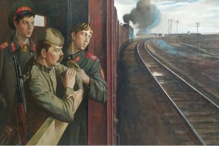    Картина "Караул в пути". Автор А.Ф. Полозов. 1977 год