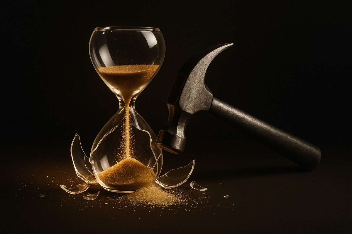 Песочные часы, разбитые молотком в попытке остановить время
