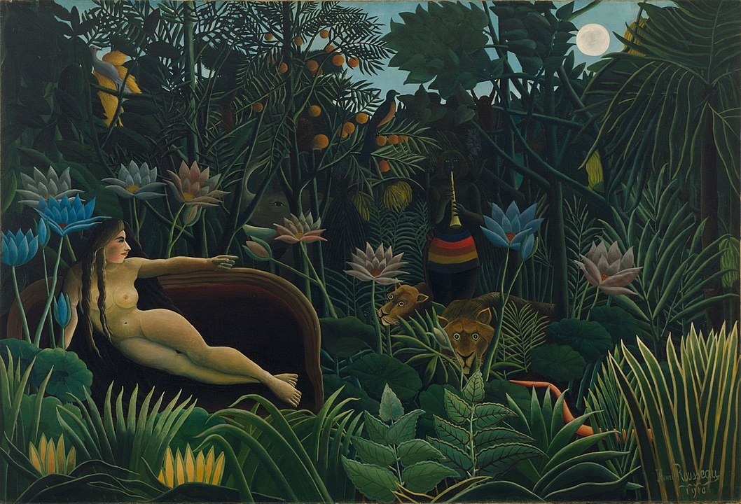 Самая известная картина Руссо "Сон" (The Dream), где обнаженная женщина лежит на диване посреди джунглей.