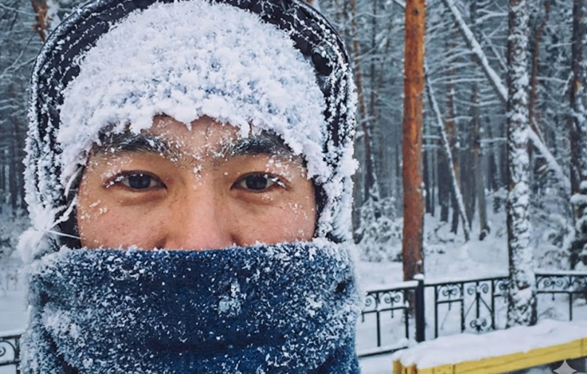 Шарф уже каменный, да и шапка тоже