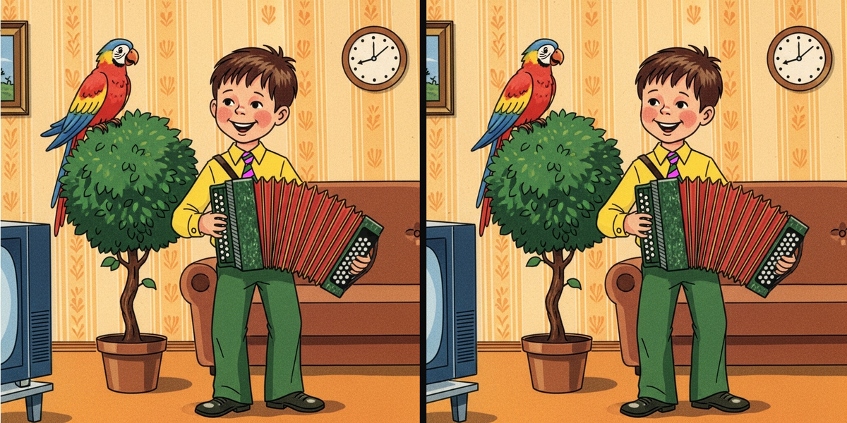 Мальчик и попугай. Найдите отличия