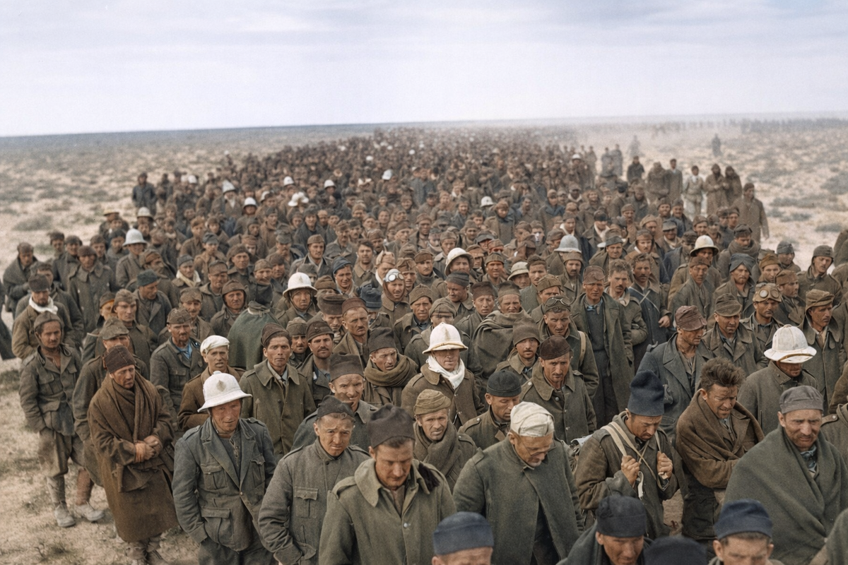 Итальянские и ливийские пленные после падения Бардии, 6 января 1941 года