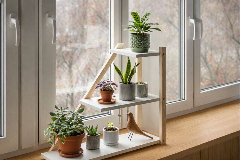 Как аккуратно разместить цветы на подоконнике и не загромоздить окно