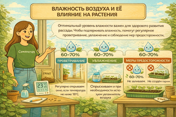 Оптимальная влажность воздуха — важный элемент здорового роста растений. Экспертный подход и качественные семена от Семяныч.ру помогают создать идеальные условия на любом этапе выращивания.
