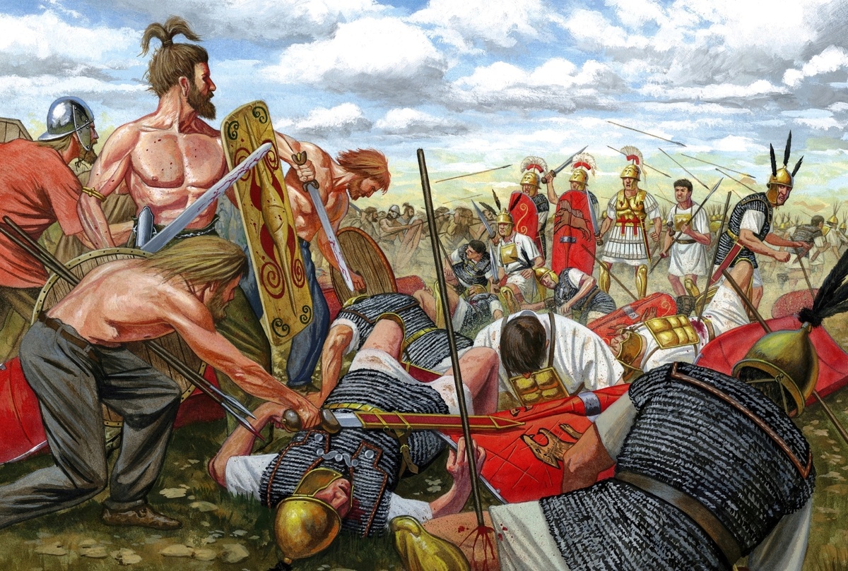 Римские легионы в бою с варварами (рисунок для примера), конец II века до нашей эры. Художник: Johnny Shumate