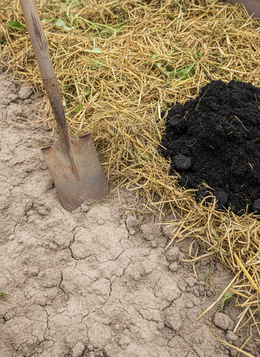 Суглинок без мульчи выглядит очень не привлекательно