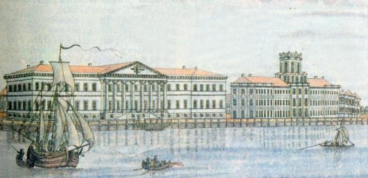 Вид Академии наук в Петербурге, раскр. гравюра Ф. Дюрфельдта, 1792 г. фото с сайта citywalls.ru
